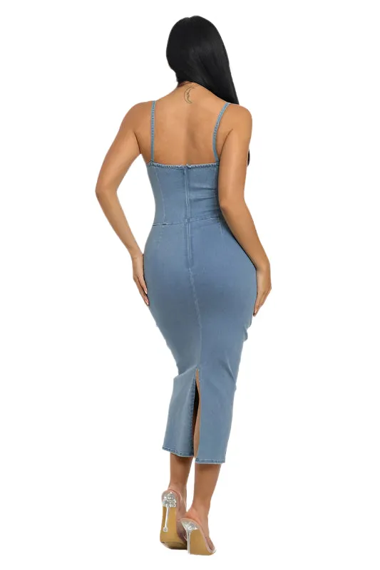 Easy Breezy-  Light Washed Denim Strapless Dress