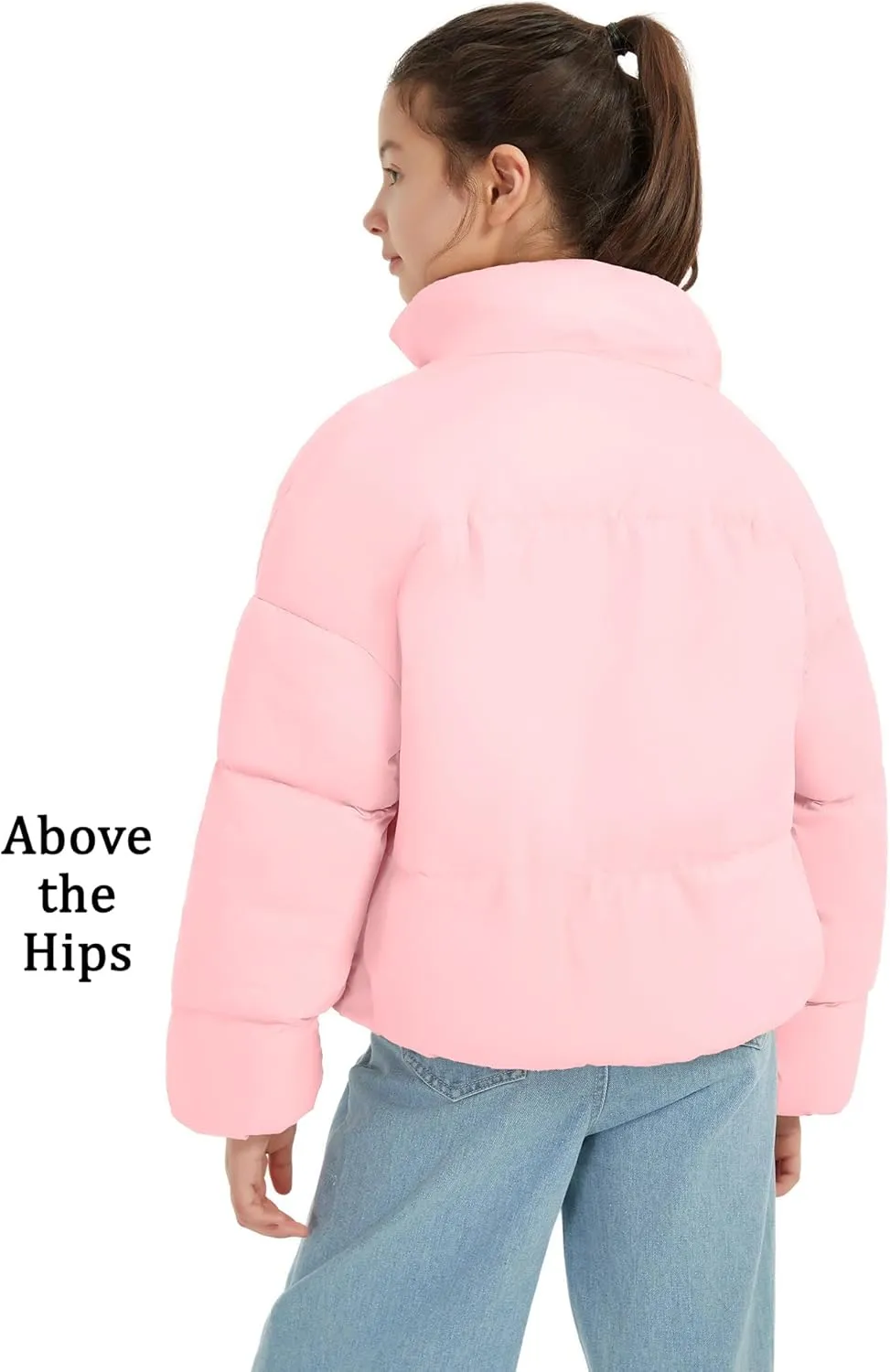 EXARUS Girls Puffer Jacket Warm Water Repellent Oversized/Cropped Stand Collar Pockets Zip up Quilted Short Bubble Coat