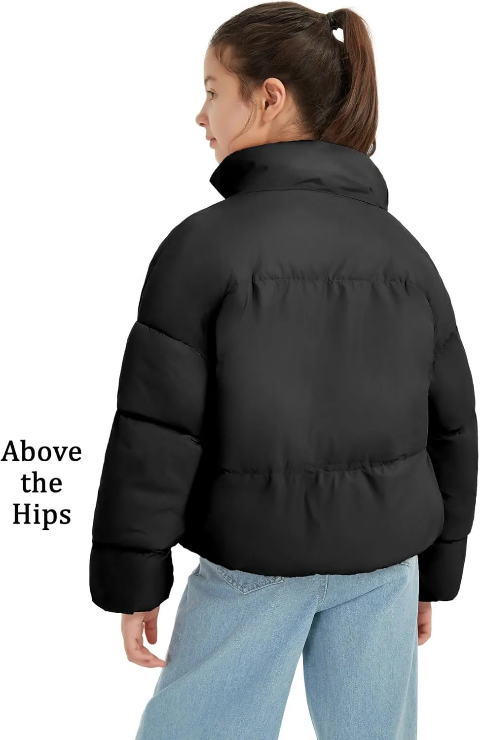 EXARUS Girls Puffer Jacket Warm Water Repellent Oversized/Cropped Stand Collar Pockets Zip up Quilted Short Bubble Coat