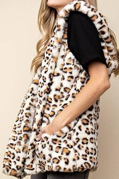 Faux Fur Hooded Leopard Vest