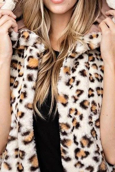 Faux Fur Hooded Leopard Vest