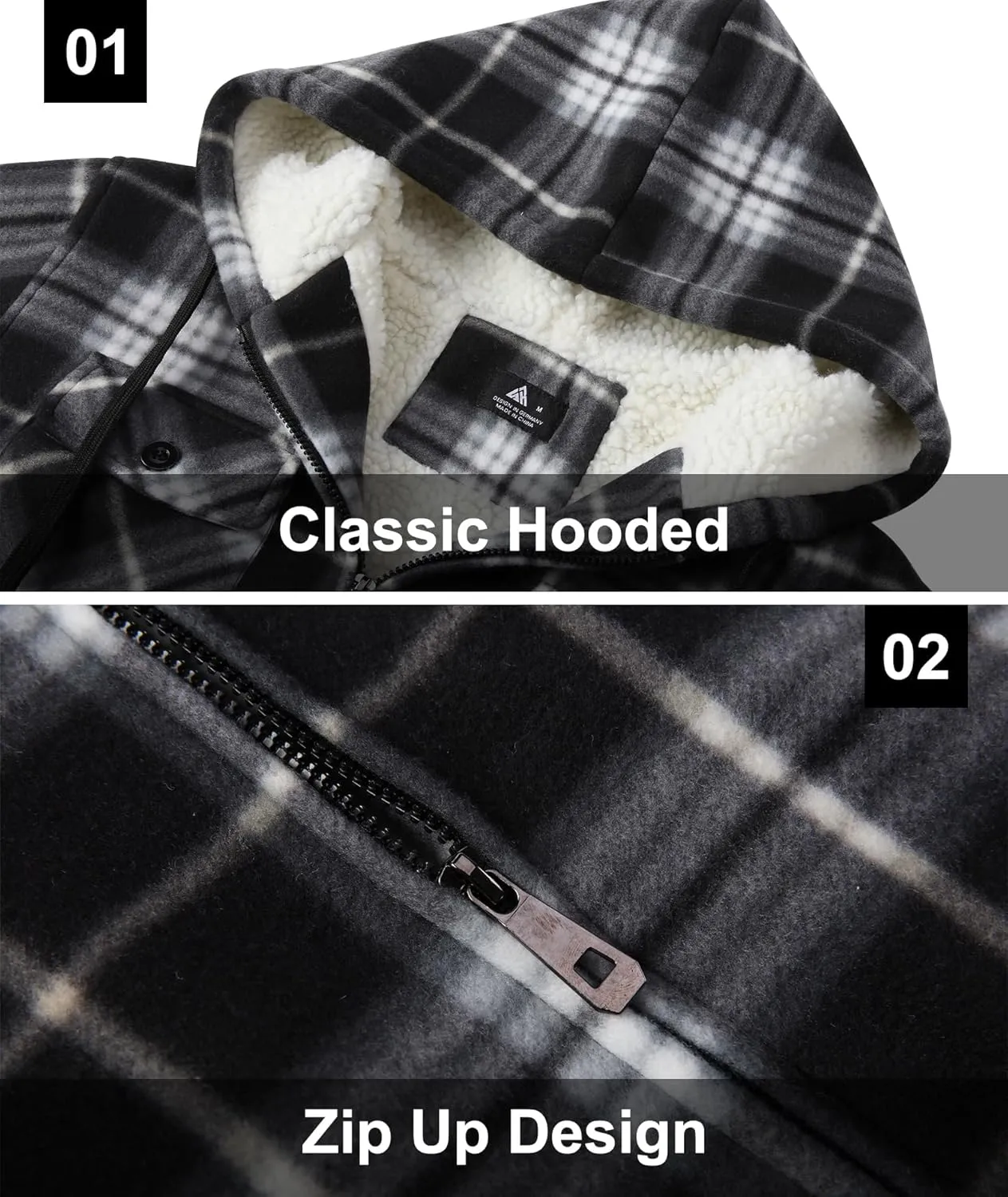 GEEK LIGHTING Men's Flannel Shirts Jacket Sherpa Lined Fleece Plaid Hoodie Long Sleeve Winter Warm Coat