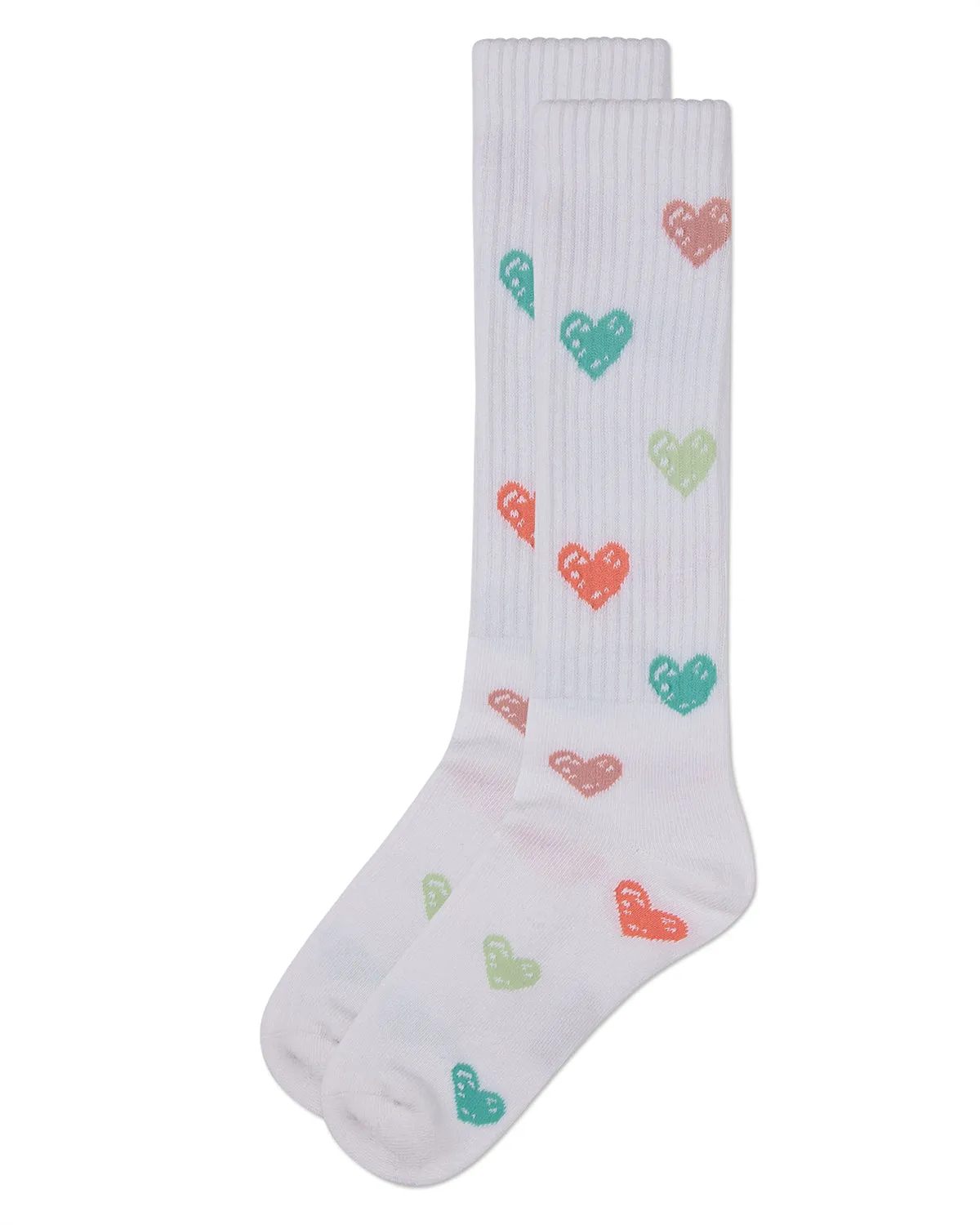 Girls Ribbed Cotton Blend "Multi Graffiti Hearts" Knee Sock