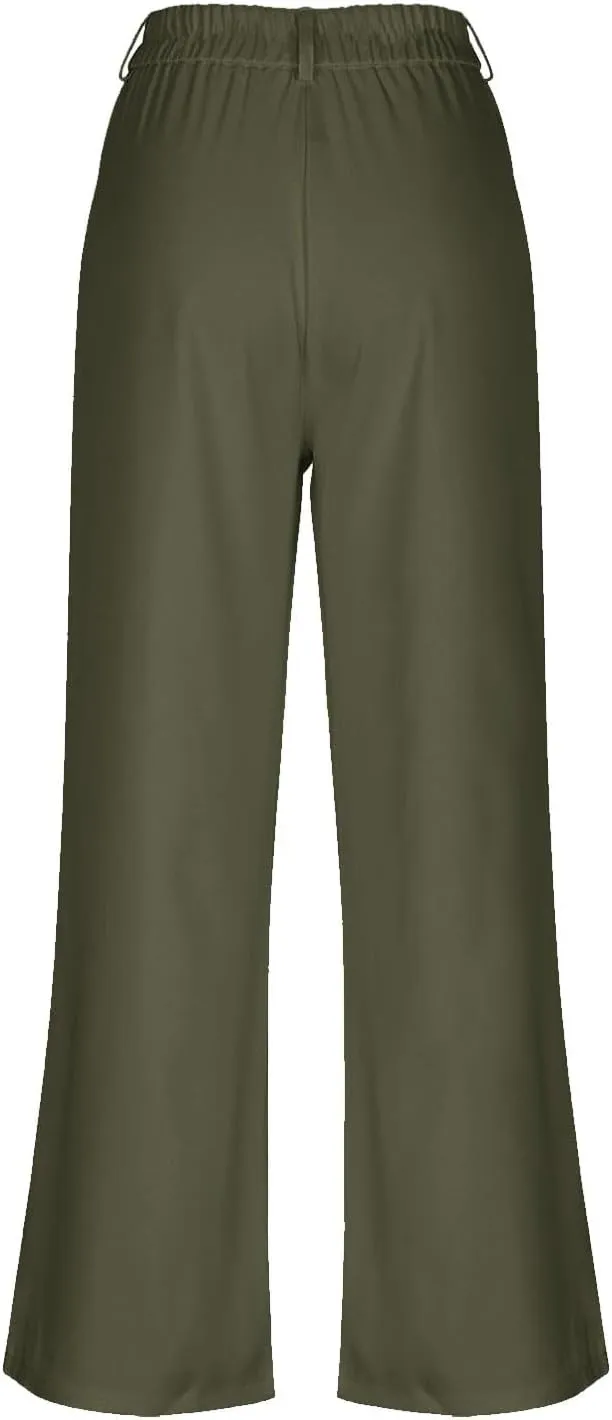 Girls School Uniform Long Pants Preppy Buttons High Waist Baggy Wide Leg Trousers Teen Formal Casual Dress Pants