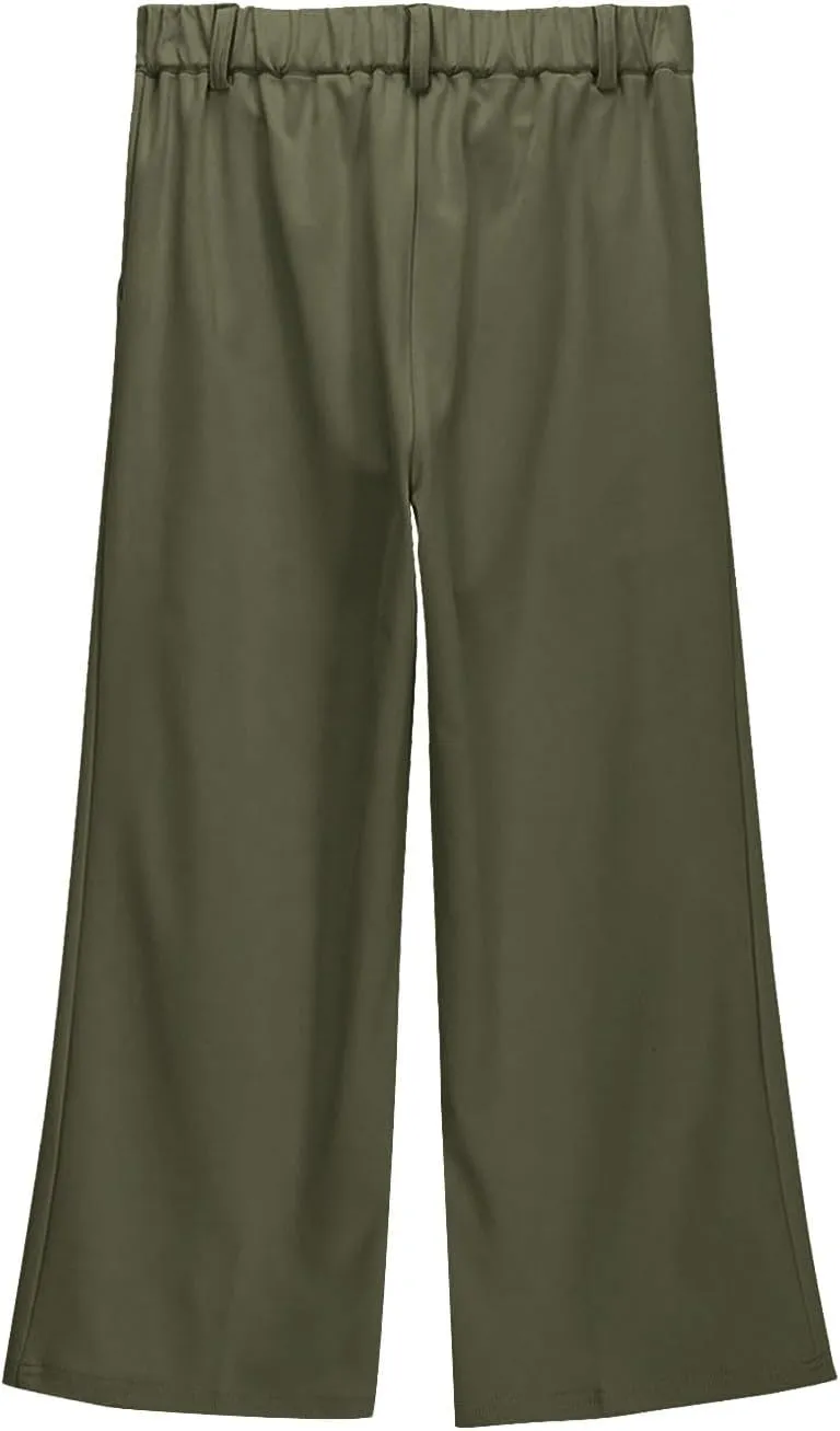 Girls School Uniform Long Pants Preppy Buttons High Waist Baggy Wide Leg Trousers Teen Formal Casual Dress Pants