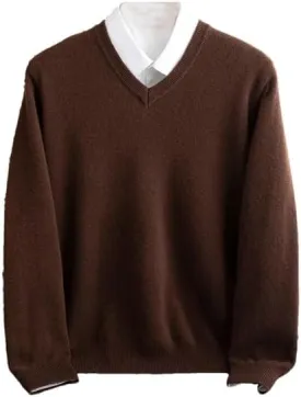 Hamthuit Men's Wool V-Neck Pullover Warm Solid Color Sweater Business Base Shirt Soft Slim Sweater