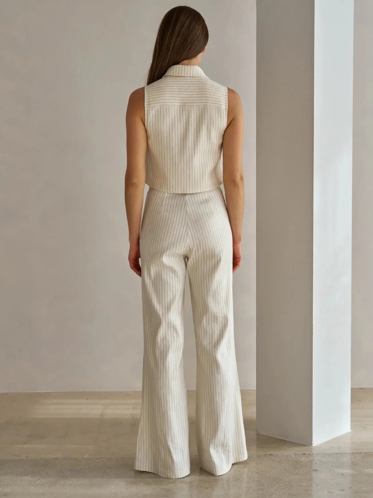 He078 High Rise Flare Linen Pant