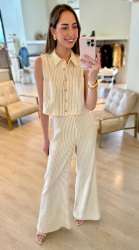 He078 High Rise Flare Linen Pant
