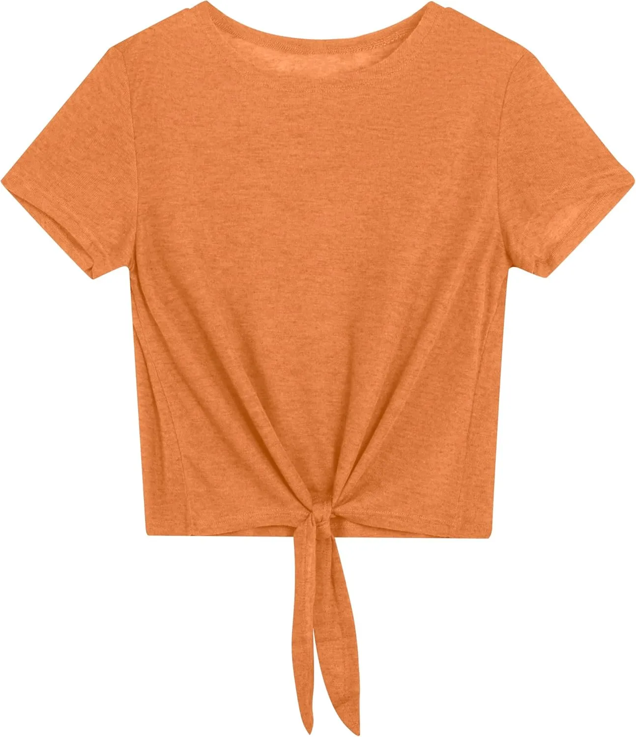 Iandroiy Women's Summer Causal Short Sleeve Blouse Round Neck Crop Tops Twist Front Tee T-Shirt