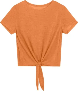 Iandroiy Women's Summer Causal Short Sleeve Blouse Round Neck Crop Tops Twist Front Tee T-Shirt