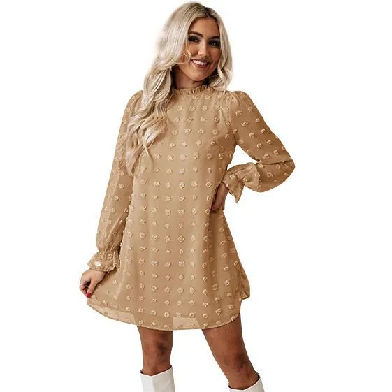 Jacquard Long-Sleeved Lace Collar Dress Women