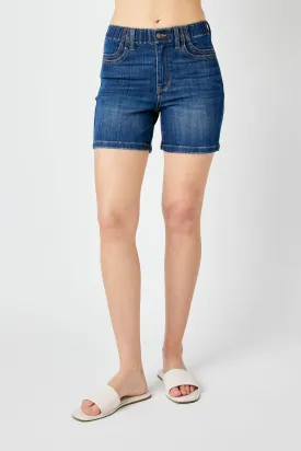 Judy Blue High Waist Elastic Waist Mid Length Shorts
