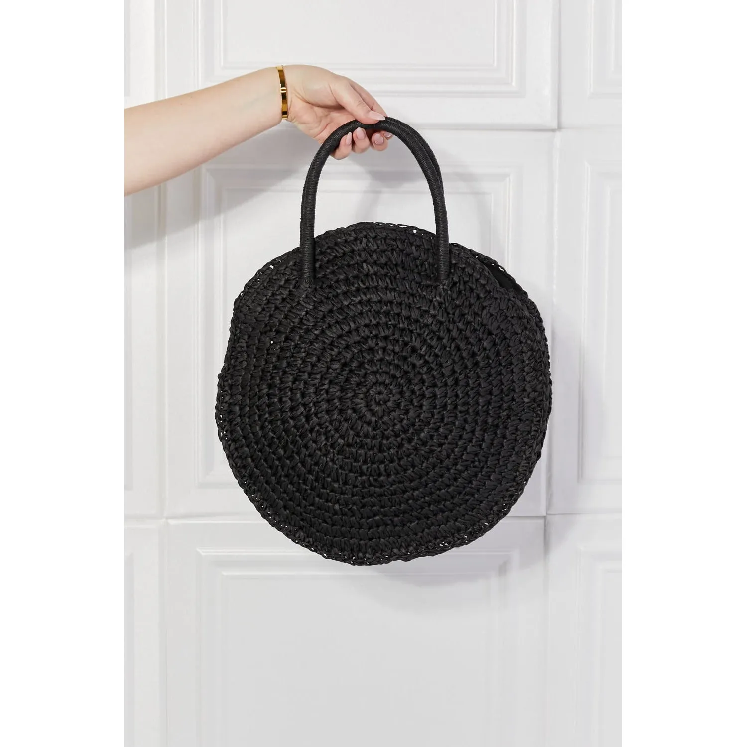JUSTIN TAYLOR Beach Date Straw Rattan Handbag in Black