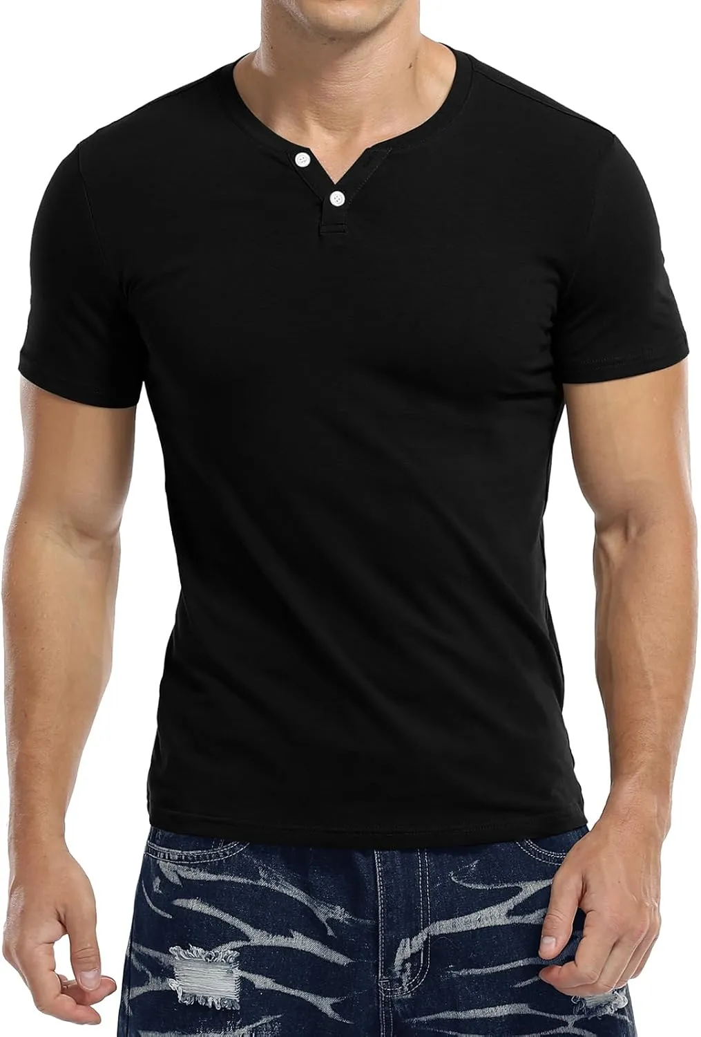 KUYIGO Mens Henley Shirts Slim Fit Short Sleeve Fashion Cotton Tops Tee