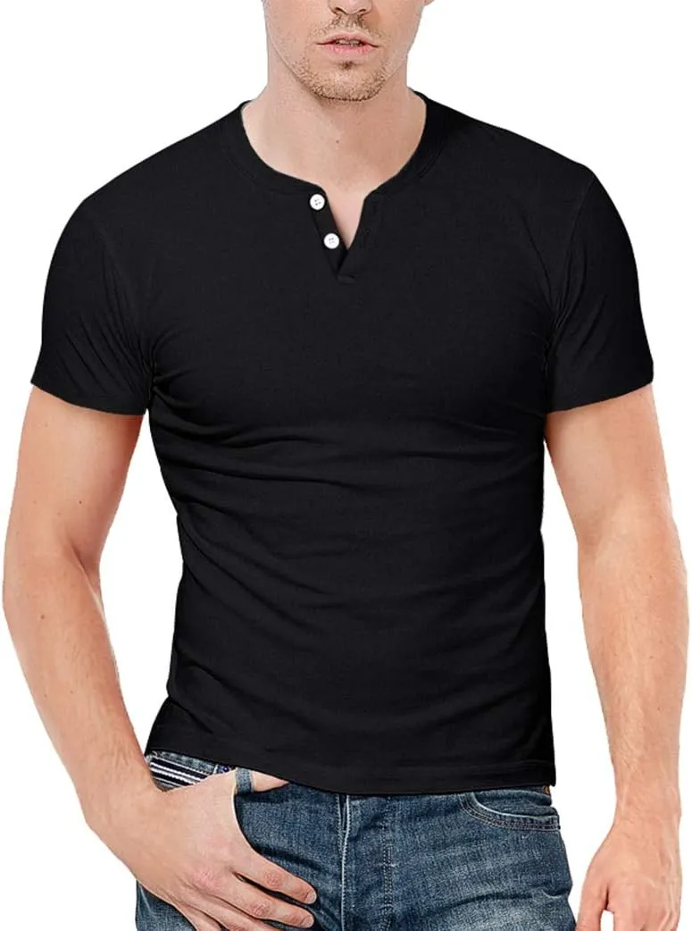 KUYIGO Mens Henley Shirts Slim Fit Short Sleeve Fashion Cotton Tops Tee