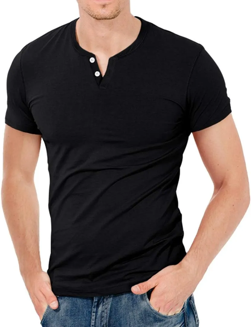 KUYIGO Mens Henley Shirts Slim Fit Short Sleeve Fashion Cotton Tops Tee