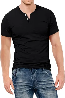 KUYIGO Mens Henley Shirts Slim Fit Short Sleeve Fashion Cotton Tops Tee