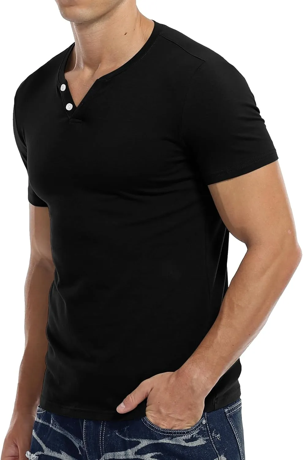 KUYIGO Mens Henley Shirts Slim Fit Short Sleeve Fashion Cotton Tops Tee