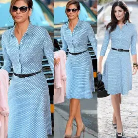 Light Blue Lapel Shirt Wave Point Skirt