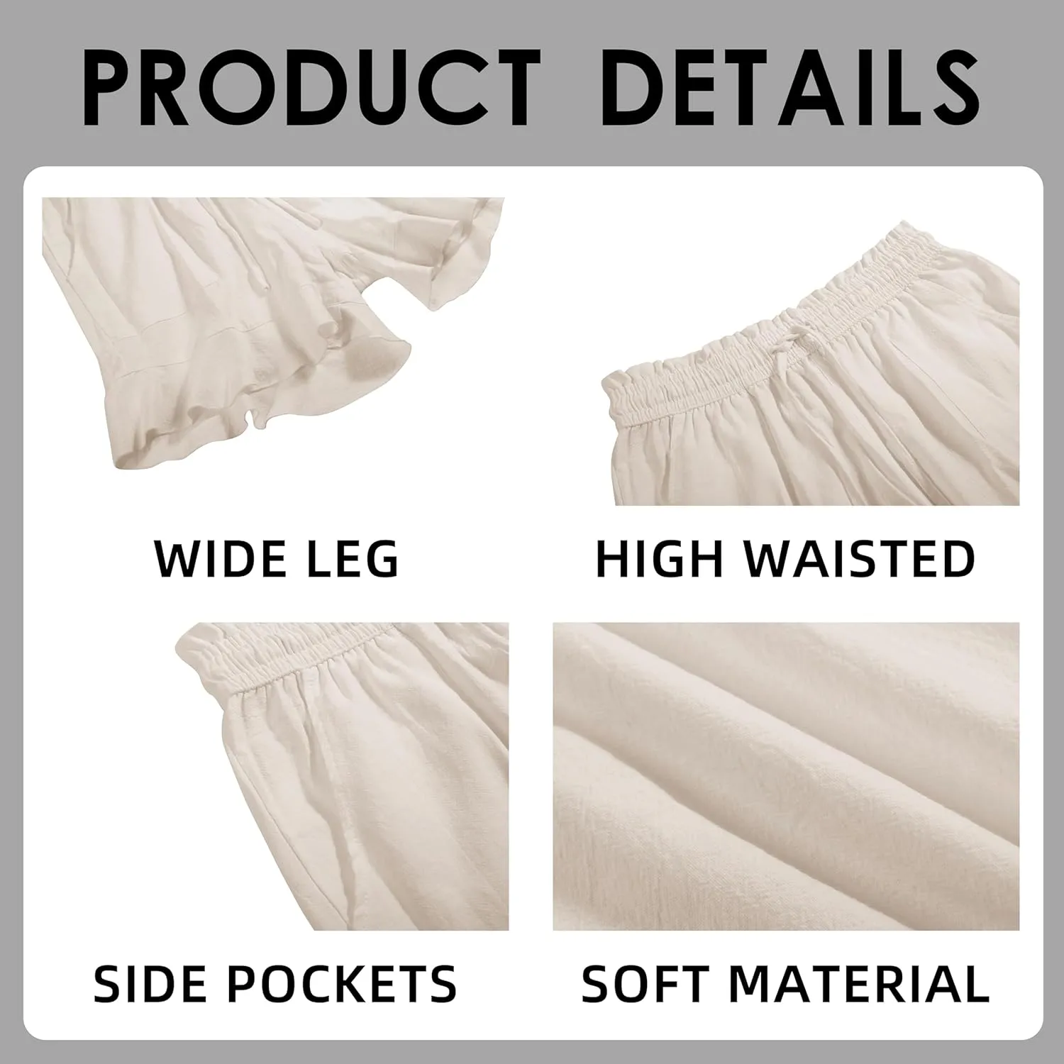 Linen Shorts for Women High Waisted Wide Leg Drawstring Ruffle Summer Beach Casual Loose Flowy Shorts with Pockets