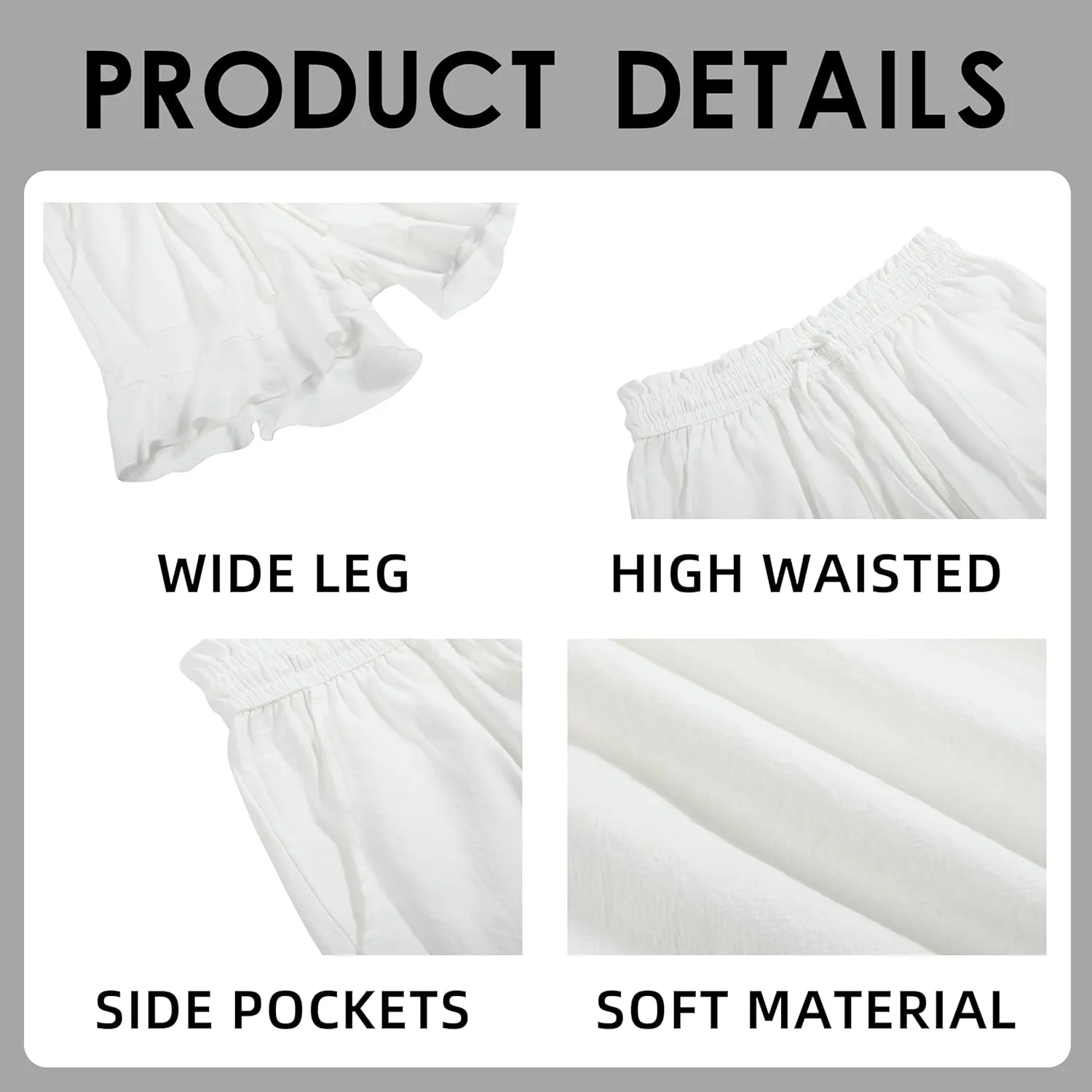 Linen Shorts for Women High Waisted Wide Leg Drawstring Ruffle Summer Beach Casual Loose Flowy Shorts with Pockets
