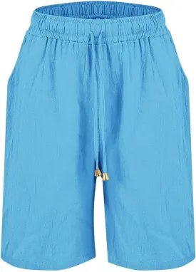 Linen Shorts for Womens High Waisted Drawstring Bermuda Shorts Summer Casual Plus Size Soft Beach Short with Pockets