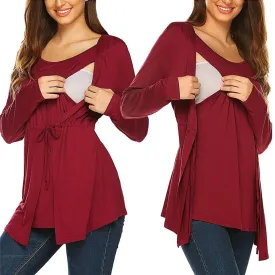 Long Sleeve T-shirt Elegant Double Layer For Breastfeeding Pregnancy Maternity Clothes For Mom