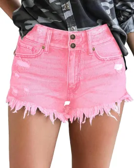 luvamia Women Casual High Waisted Denim Shorts Frayed Raw Hem Ripped Jeans Shorts