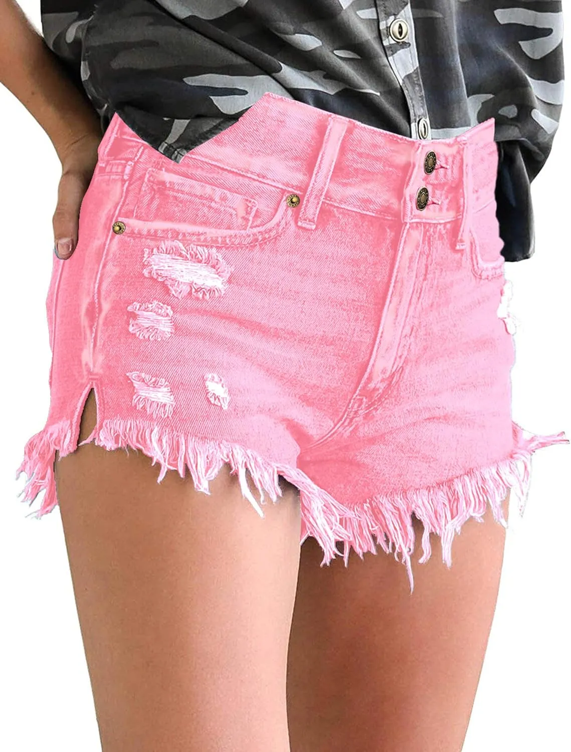 luvamia Women Casual High Waisted Denim Shorts Frayed Raw Hem Ripped Jeans Shorts