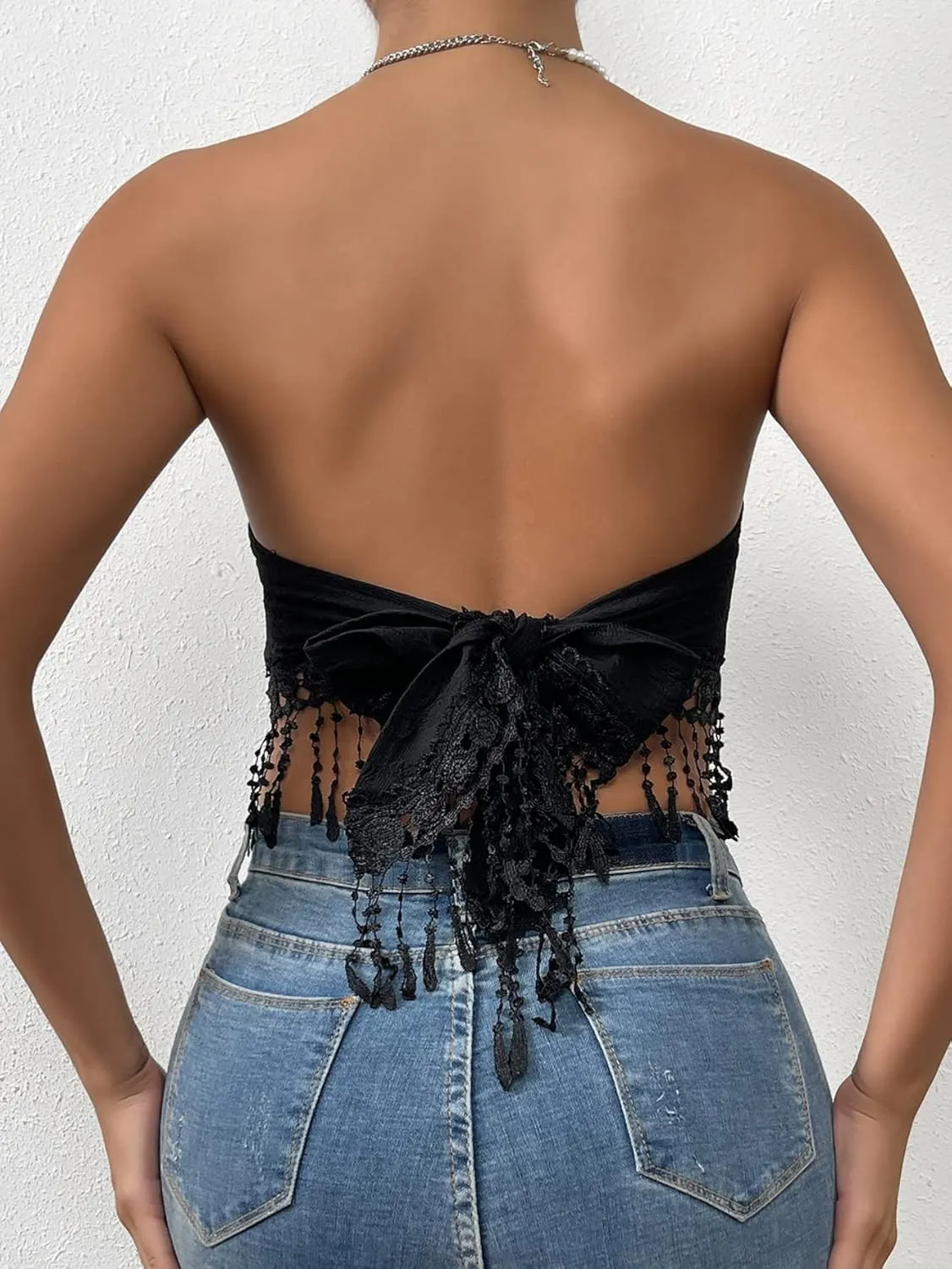 MakeMeChic Women's Boho Crop Tube Top Floral Tie Back Cute Bandana Tops