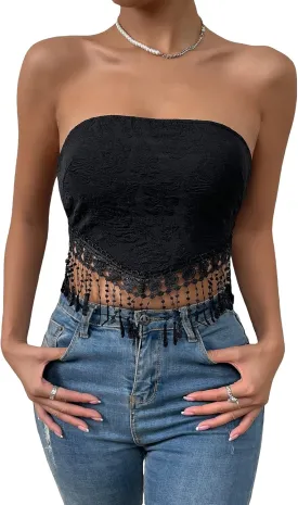 MakeMeChic Women's Boho Crop Tube Top Floral Tie Back Cute Bandana Tops