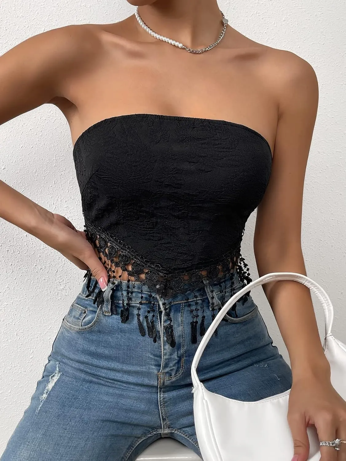 MakeMeChic Women's Boho Crop Tube Top Floral Tie Back Cute Bandana Tops
