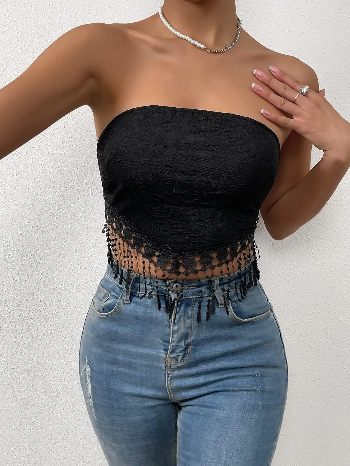 MakeMeChic Women's Boho Crop Tube Top Floral Tie Back Cute Bandana Tops