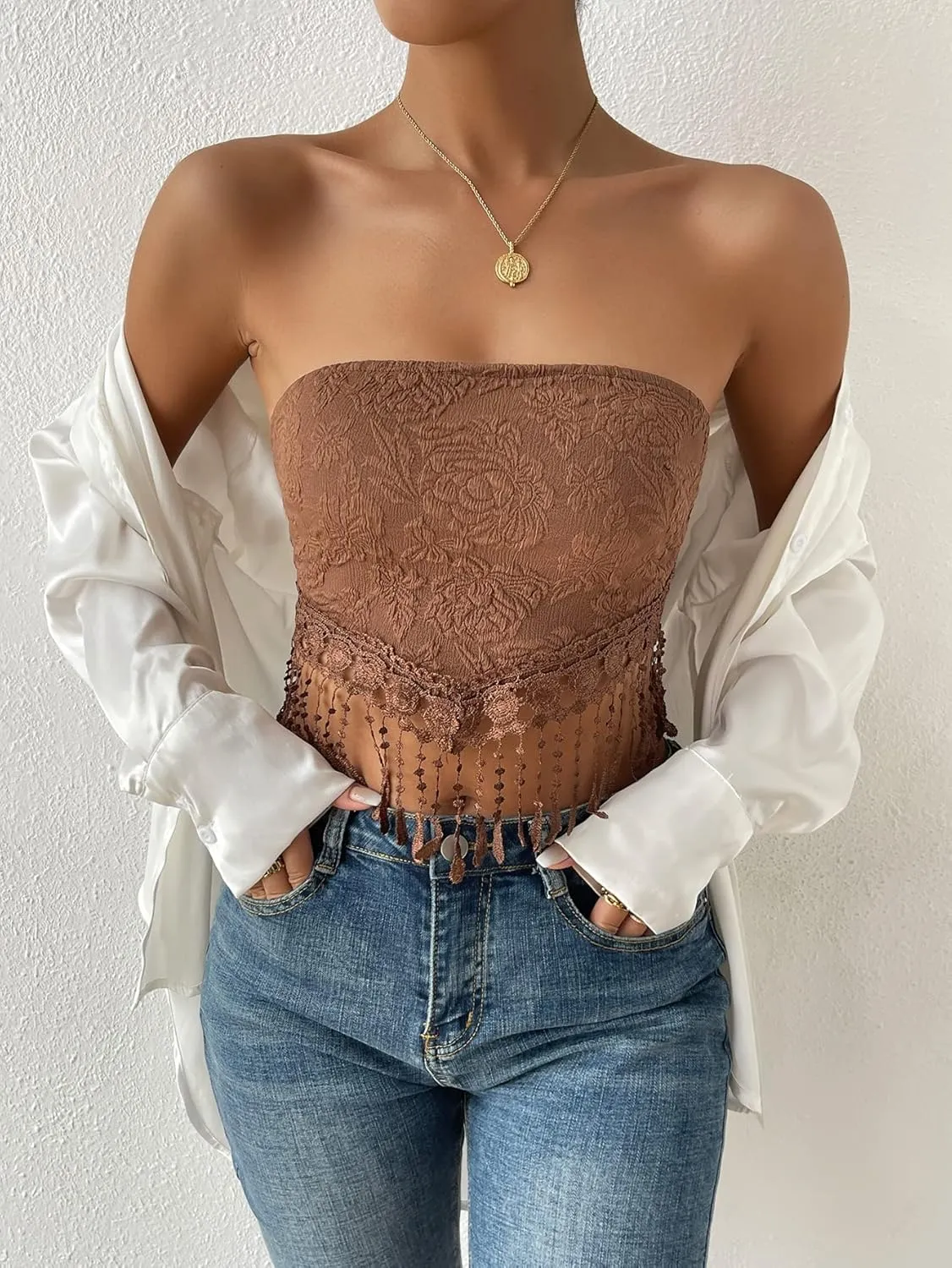 MakeMeChic Women's Boho Crop Tube Top Floral Tie Back Cute Bandana Tops