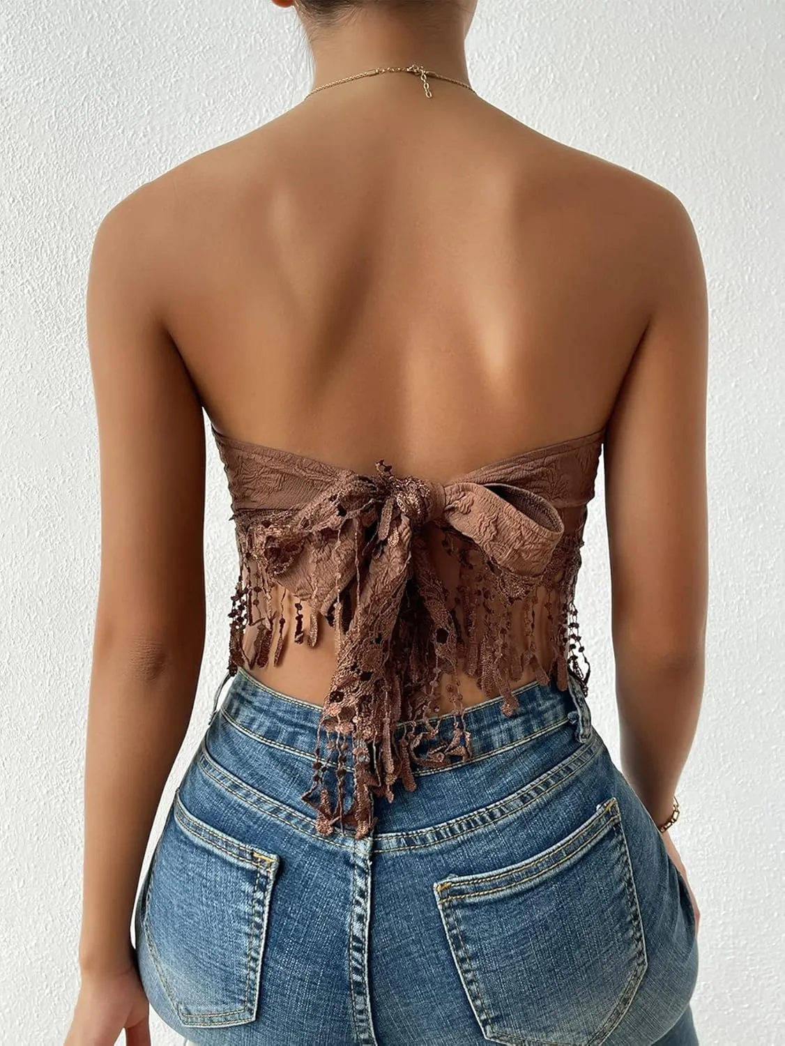 MakeMeChic Women's Boho Crop Tube Top Floral Tie Back Cute Bandana Tops