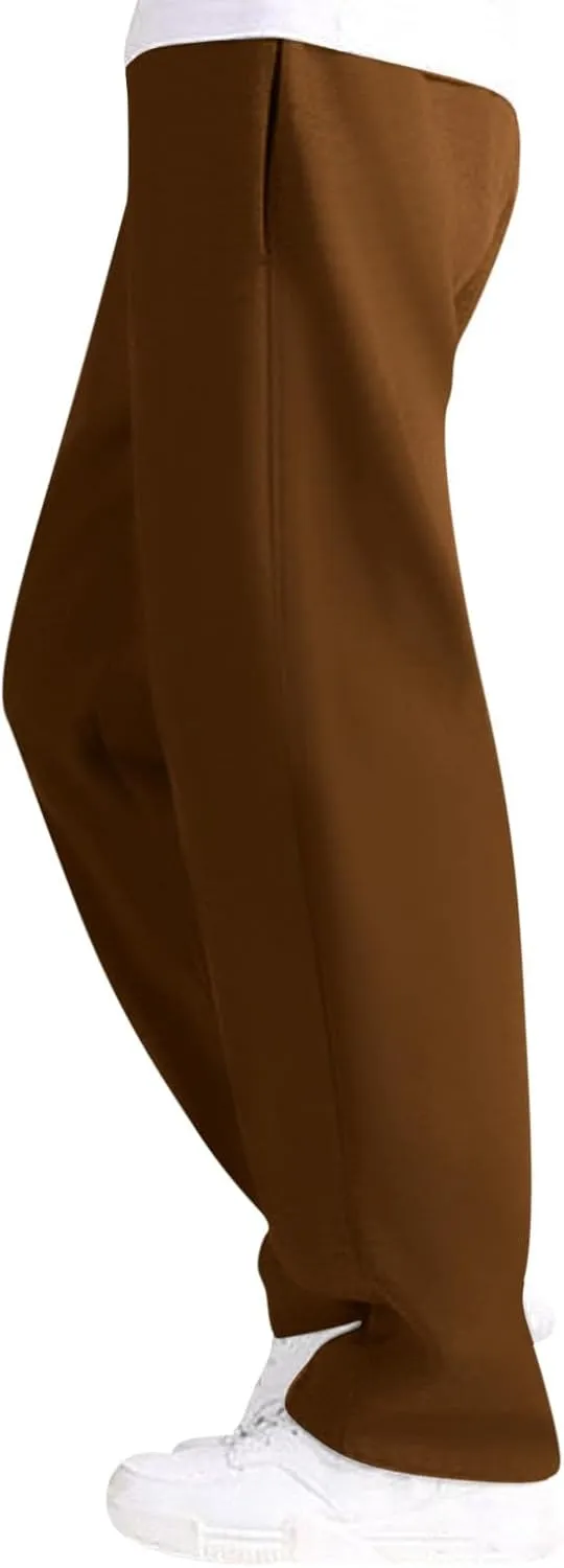 Men's Baggy Sweatpants Fleece Straight Leg Casual Pants Elastic Waist Athletic Workout Jogger Sweat Pants Fall Winter