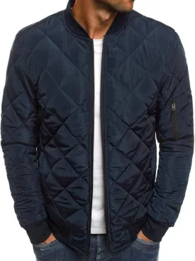 Mens Bomber Jackets Diamond Quilted Fall Winter Rib Varsity Lightweight Coat