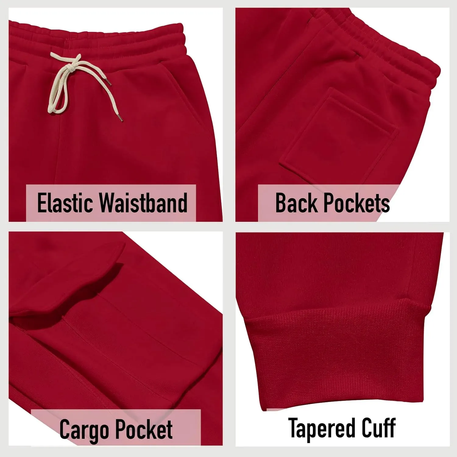Mens Fleece Cargo Sweatpants Heavyweight Elastic Waist Pants with Pockets Baggy Drawstring Jogger Pants