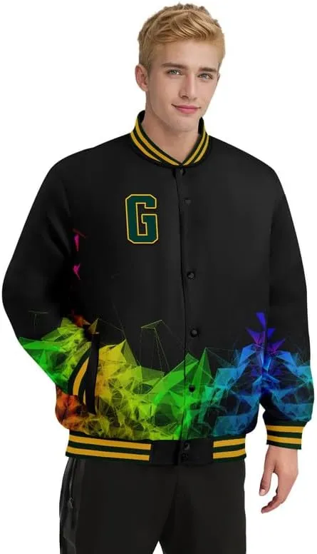 Men's Stylish Graphic Varsity Jacket Lightweight Casual Sport Outerwear for Spring,Fall Baseball Urban Bomber Jackets