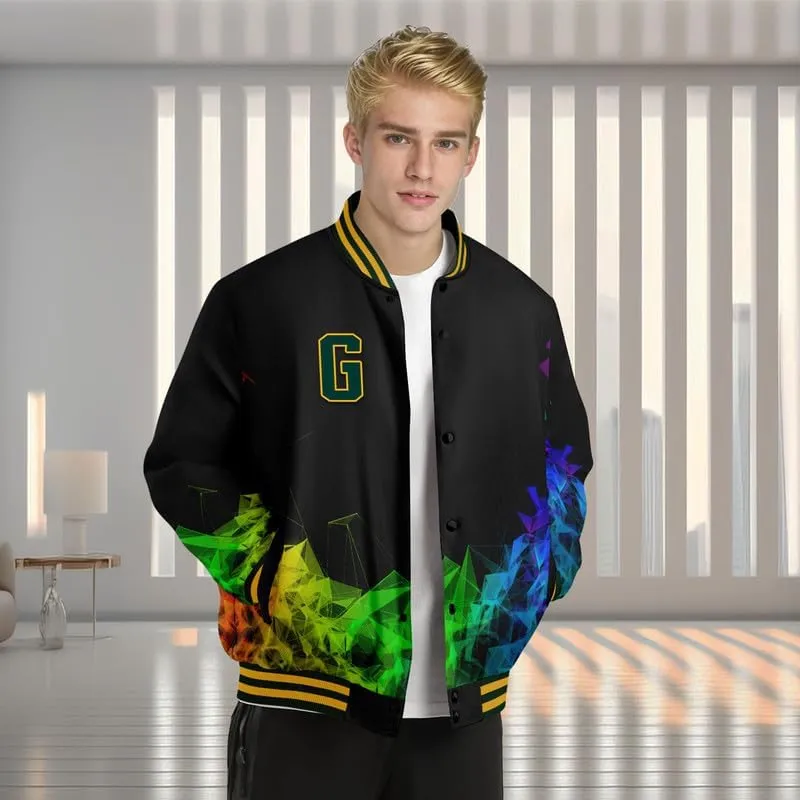 Men's Stylish Graphic Varsity Jacket Lightweight Casual Sport Outerwear for Spring,Fall Baseball Urban Bomber Jackets