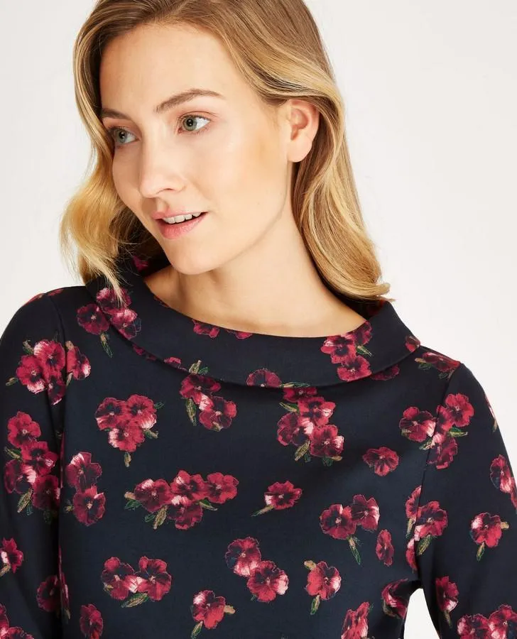 Navy Floral Print Bardot