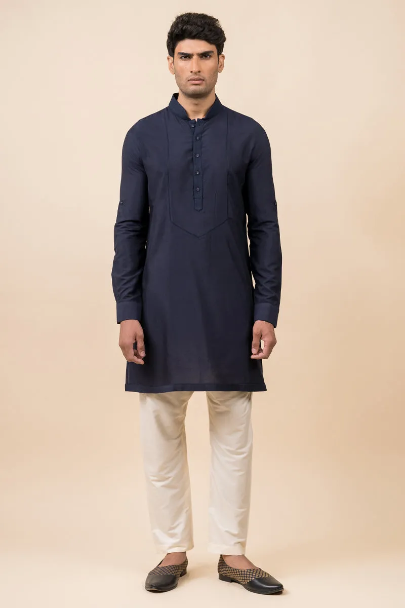 Navy Kurta With Jaali Detailing