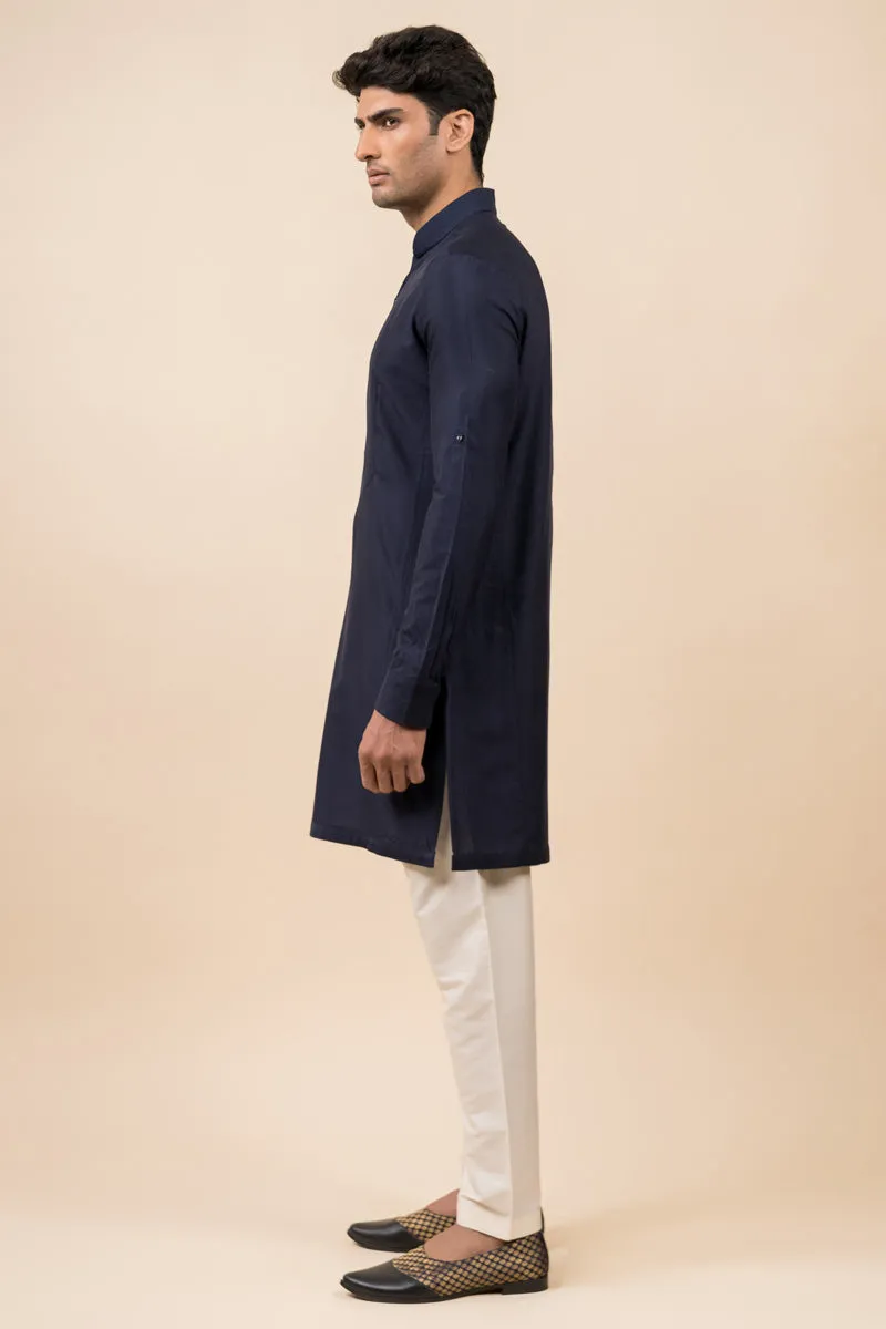 Navy Kurta With Jaali Detailing