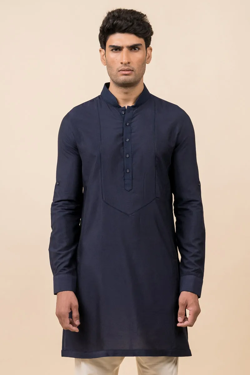 Navy Kurta With Jaali Detailing