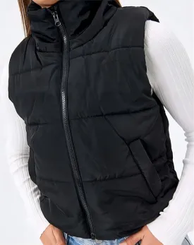NEW VELISDE Women's Cropped Puffer Vest Women Sleeveless Winter Outerwear Warm Lightweight Stand-up Collar Short with Pockets, Black, Sz S, Retails $63