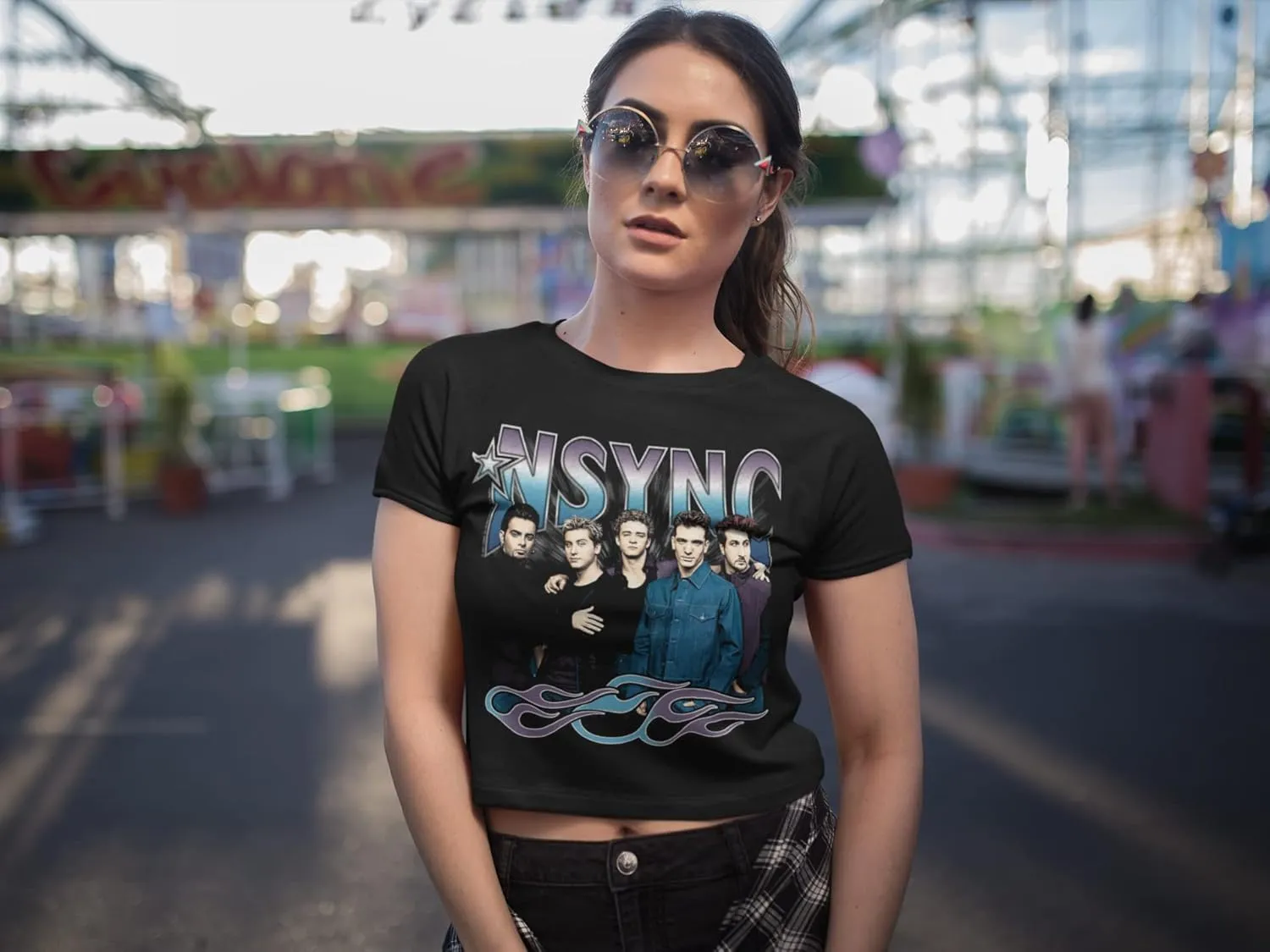NSYNC T Shirt Cool Tones and Flames Ladies Short Sleeve T Shirts 90s Boy Band Crop Top Womens Summer Tops