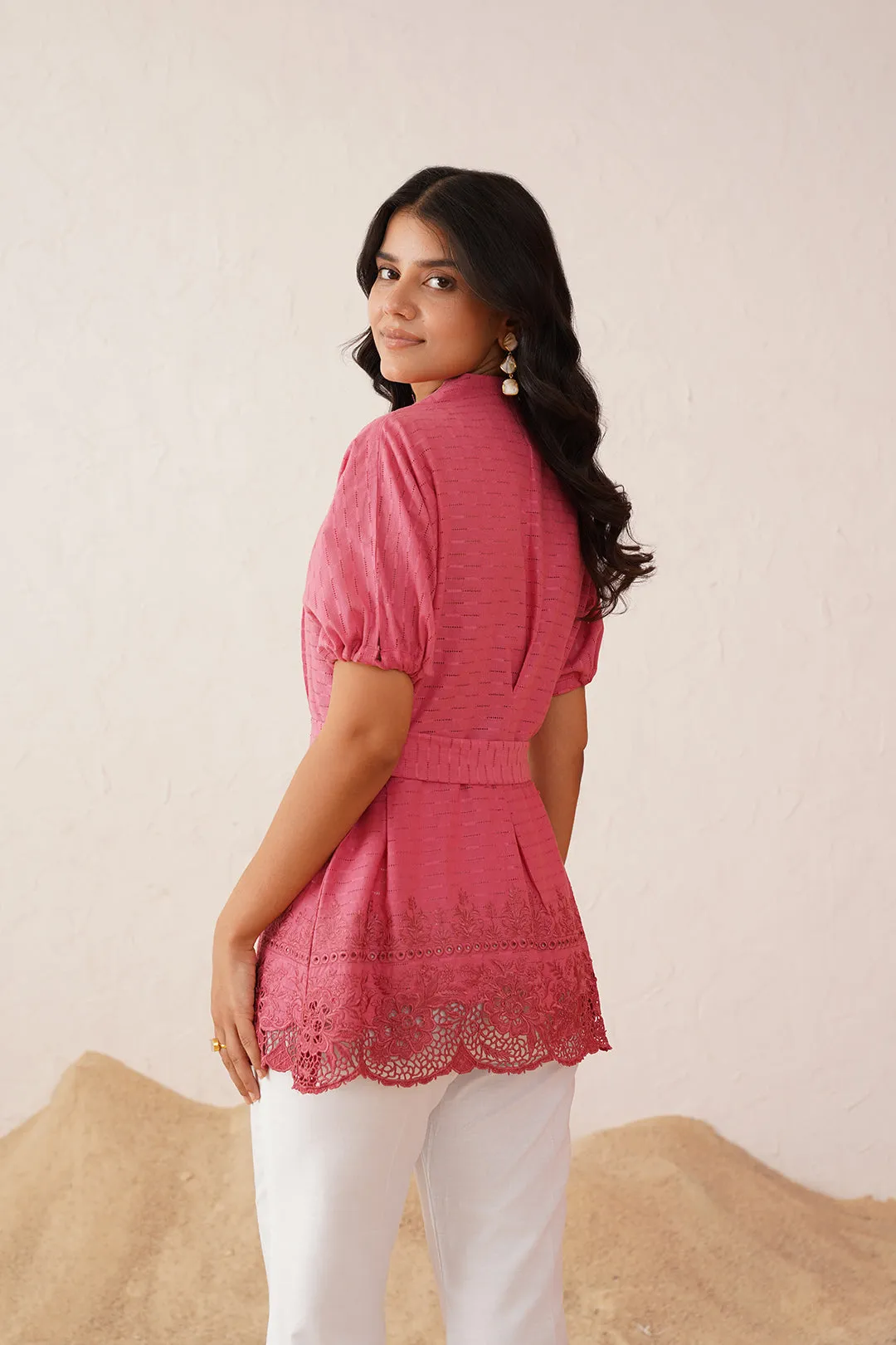 Onion Pink Lace Work Set