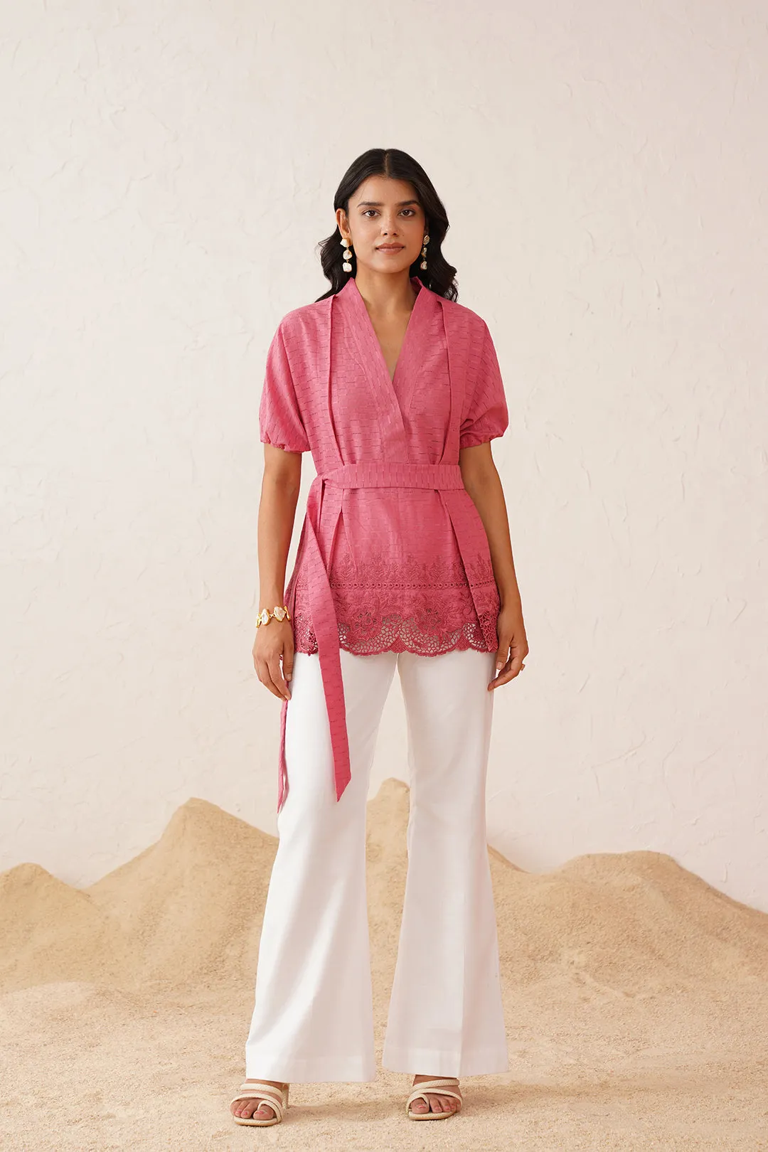 Onion Pink Lace Work Set