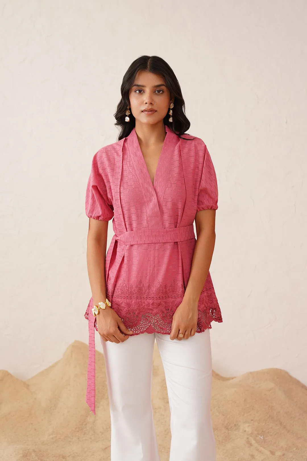 Onion Pink Lace Work Set