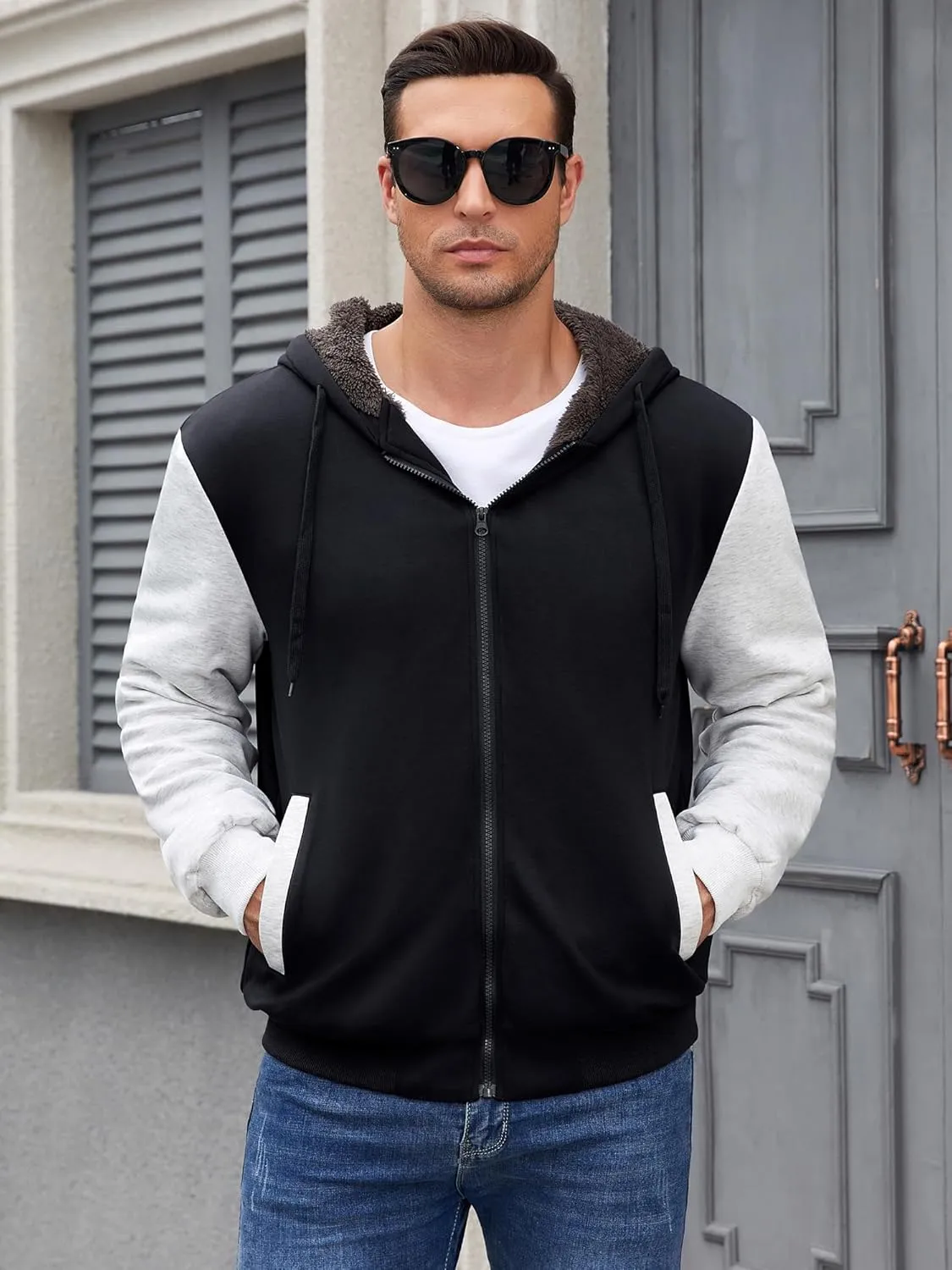 PEGENO Mens Casual Full Zip Hoodie Sweatshirt Long Sleeve Coat Fall Winter Outfits Jacket
